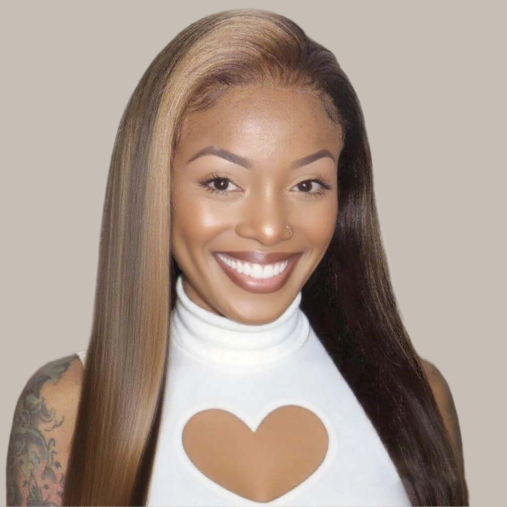 Varia Hair 13*4 Lace Frontal Human Hair Wigs Brown Highlights Glueless Pre Plucked Natural Hairline No Shedding