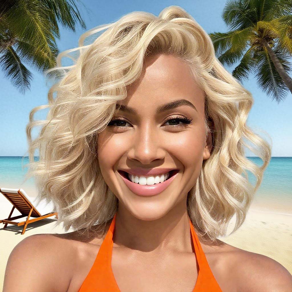 13*4 Lace Front Human Hair Wigs #613 Platinum Blonde Wavy Bob Side Part Glueless Pre Plucked No Shedding