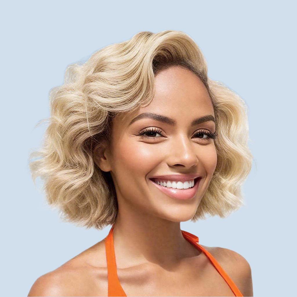13*4 Lace Front Human Hair Wigs #613 Platinum Blonde Wavy Bob Side Part Glueless Pre Plucked No Shedding 2