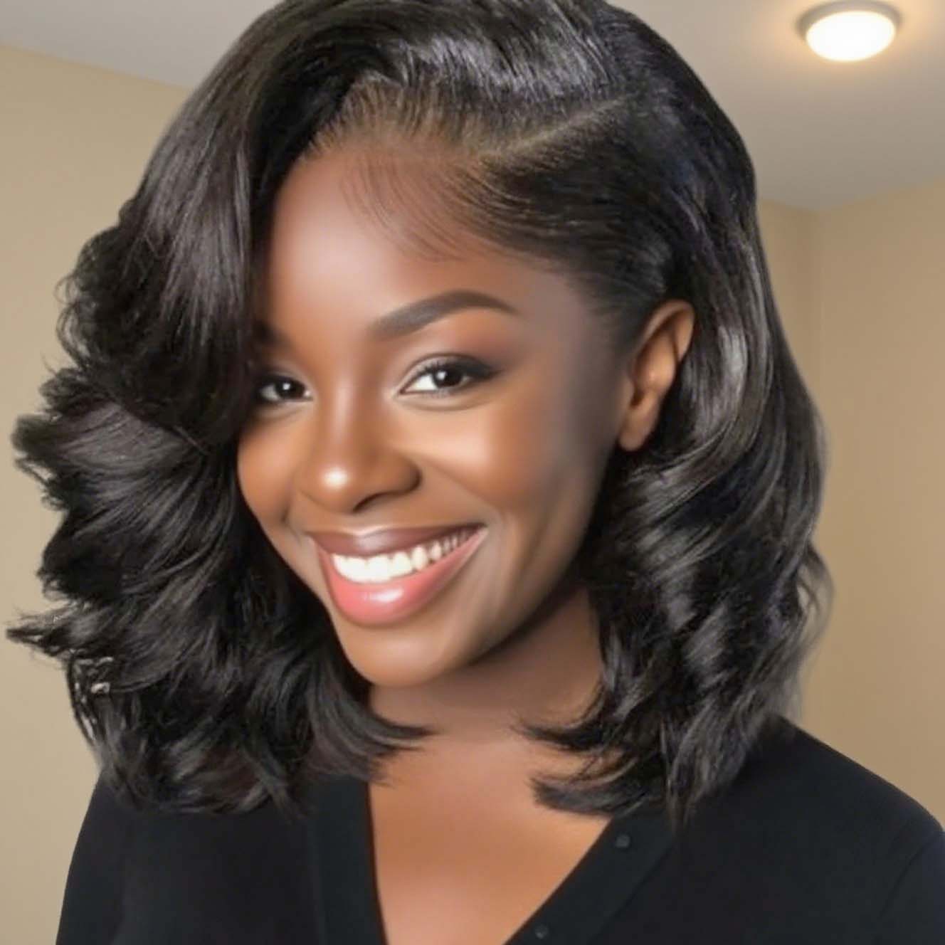 Honey Blonde Highlight /Natural Black Bouncy Body Wave Glueless 13x4 Frontal Lace Human Hair Wig