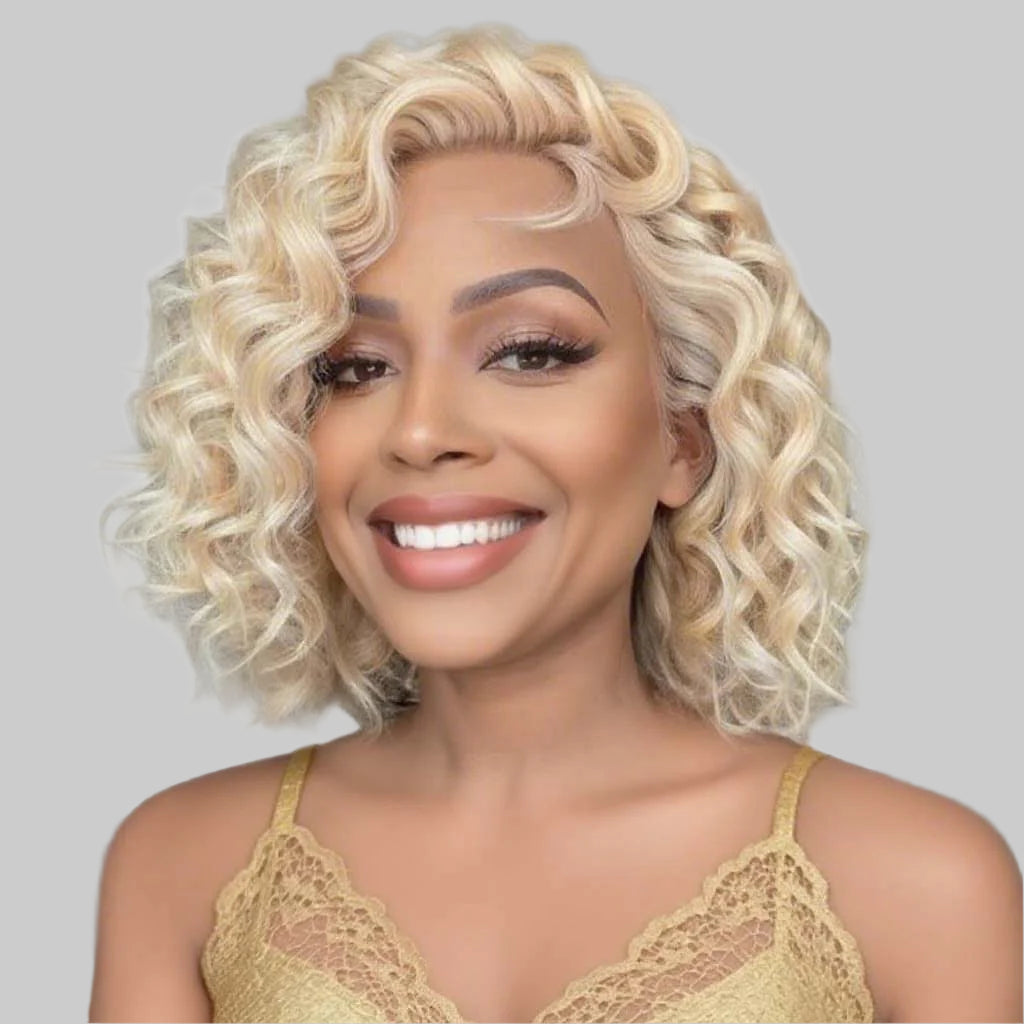 613 platinum color loose wave texture shoulder length bob cut lace wig