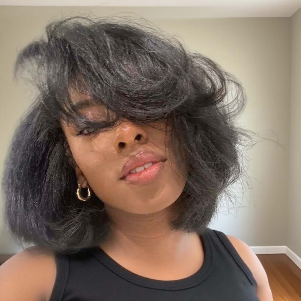 Glueless Human Hair Wigs Layered Yaki Bob Cut with Bangs 13*4 Lace Front No Shedding Tangle Free