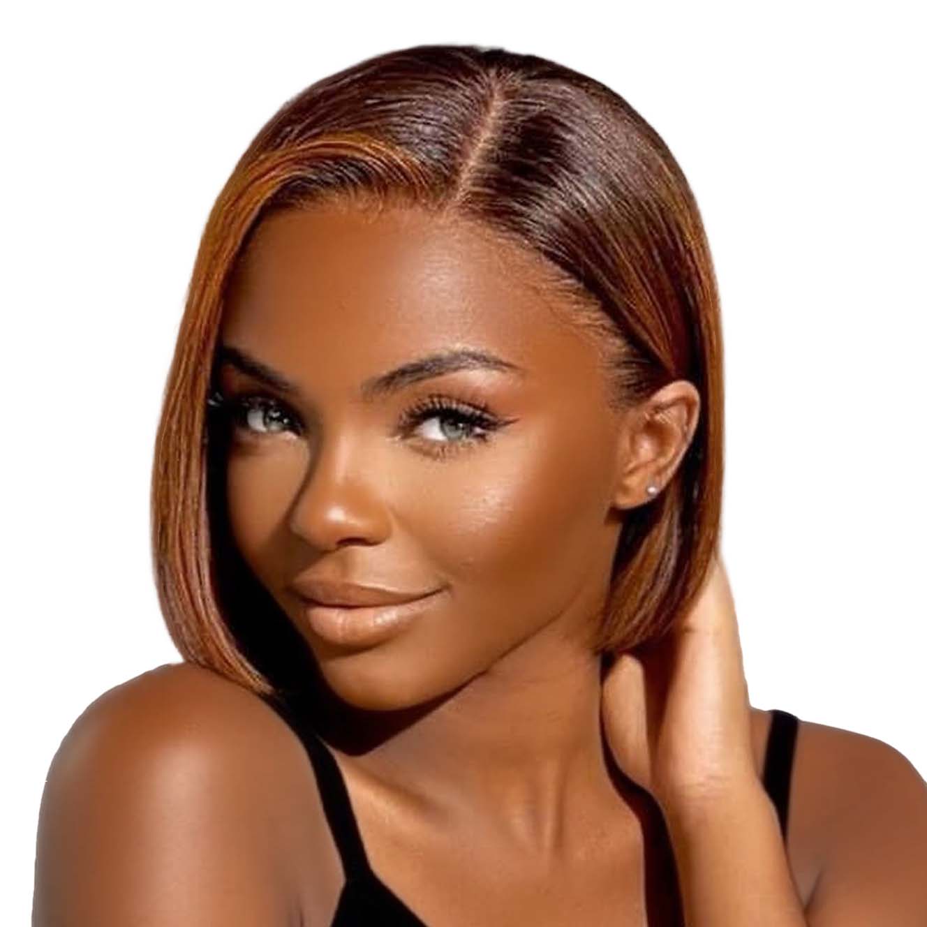 Glueless Pre Cut Lace Human Hair Ombre Color Sleek Straight Side Part Short Bob 13X4 lace frontal wig