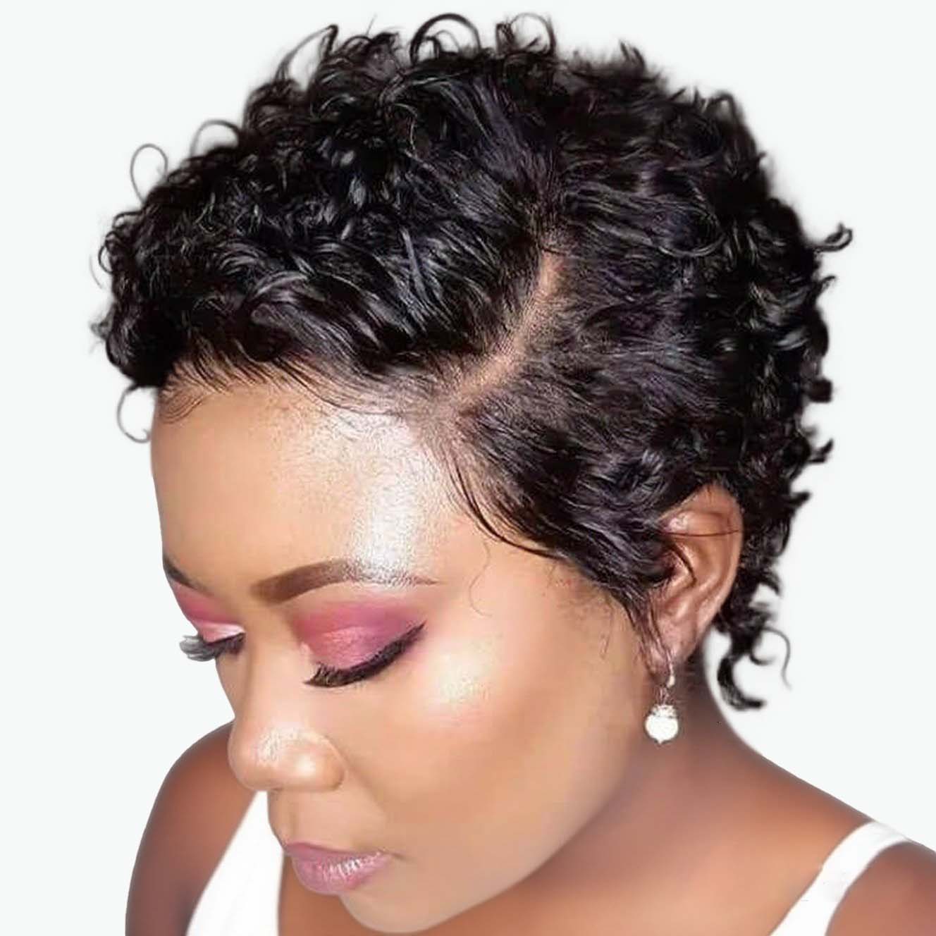 Ready to Wear Glueless  13*4 Lace Frontal Wigs Curly Human Hair Wigs Short Pixie Cut Pre Pluked Pre Bleached Hairline