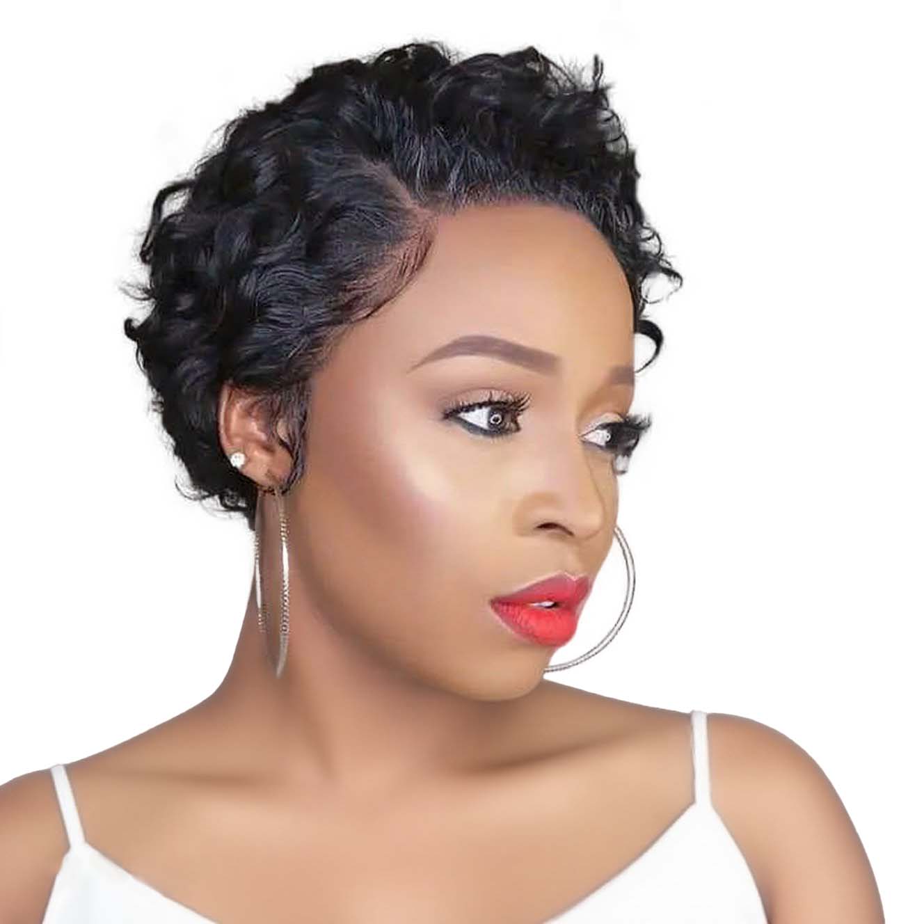 Ready to Wear Glueless  13*4 Lace Frontal Wigs Curly Human Hair Wigs Short Pixie Cut Pre Pluked Pre Bleached Hairline 2