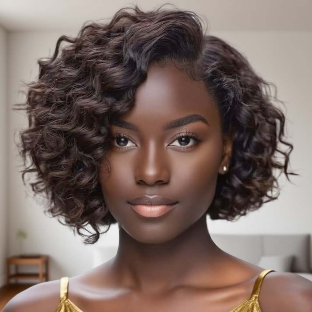 Ready to Wear Glueless Human Hair 5*5 Lace Closure Wigs Deep Wave Hair Short Bob Cut Brown Color Pre Cut Lace Side Part