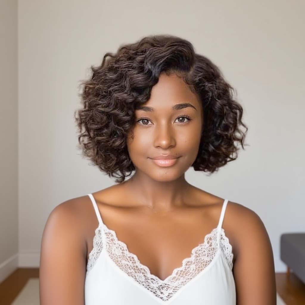Ready to Wear Glueless Human Hair 5*5 Lace Closure Wigs Loose Wave Hair Short Bob Cut Brown Color Pre Cut Lace Side Part
