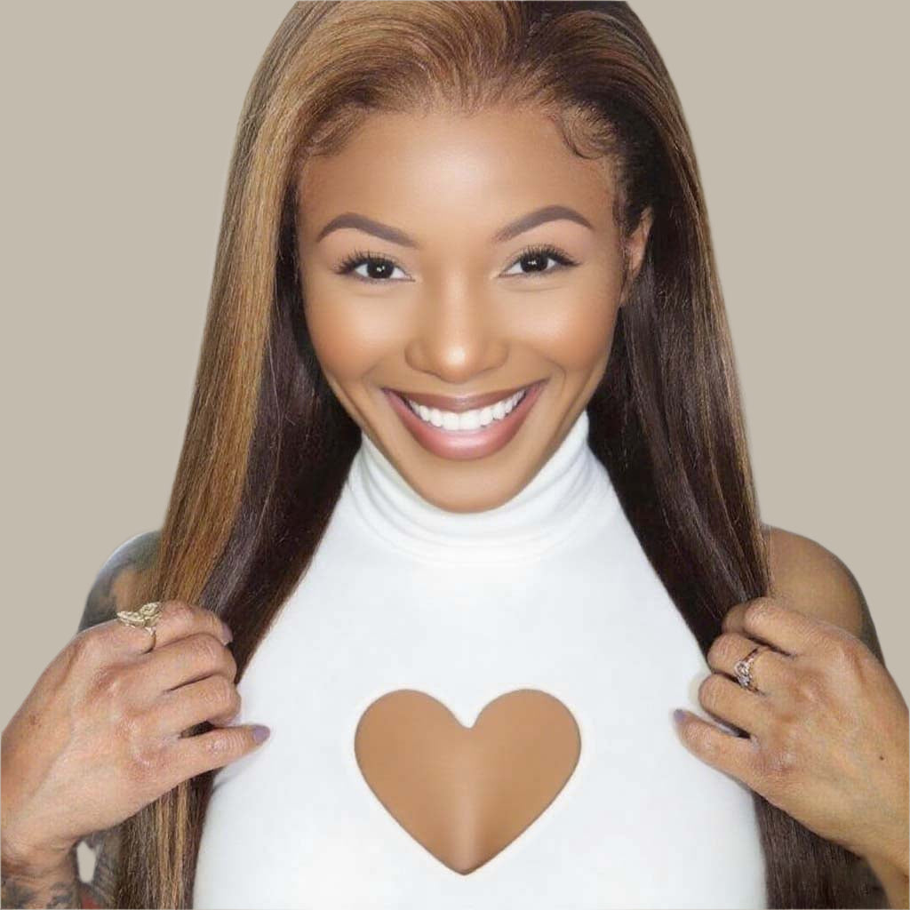 Varia Hair 13*4 Lace Frontal Human Hair Wigs Brown Highlights Glueless Pre Plucked Natural Hairline 