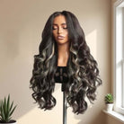 Varia Hair Black Highlight Blonde Wavy Middle Part HD  Lace Frontal Wig