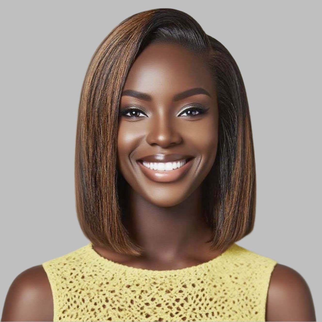 Varia Hair Brown Highlight Blonde Color Side Part Sleek Bob Melt Down HD  Lace Frontal Wig