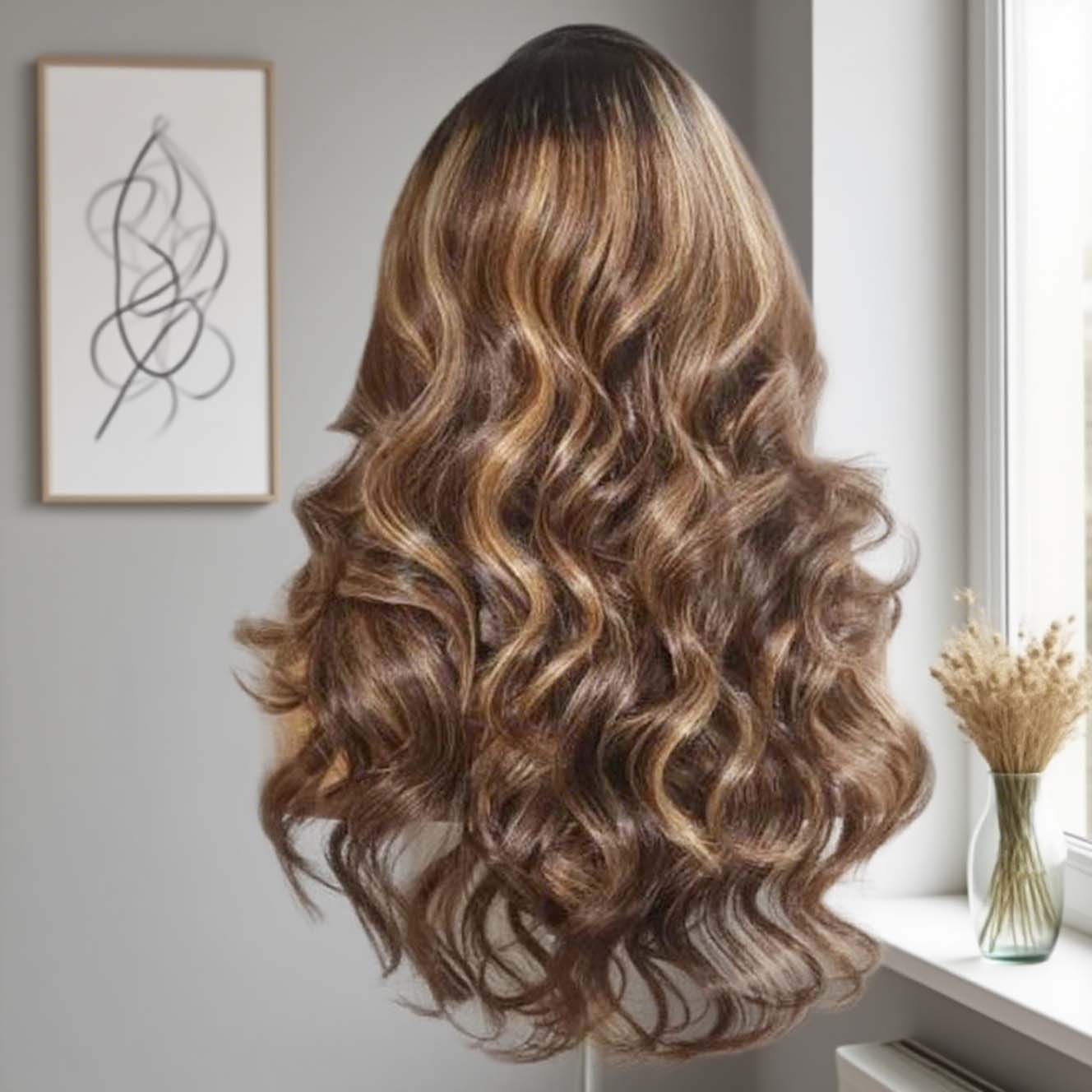 Varia Hair Brown Highlight Blonde Wavy HD  Lace Frontal Wig