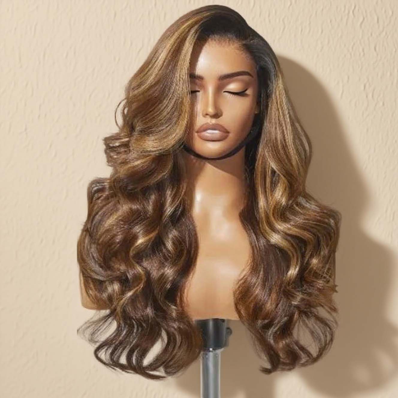 Varia Hair Brown Highlight Blonde Wavy Side Part HD  Lace Frontal Wig
