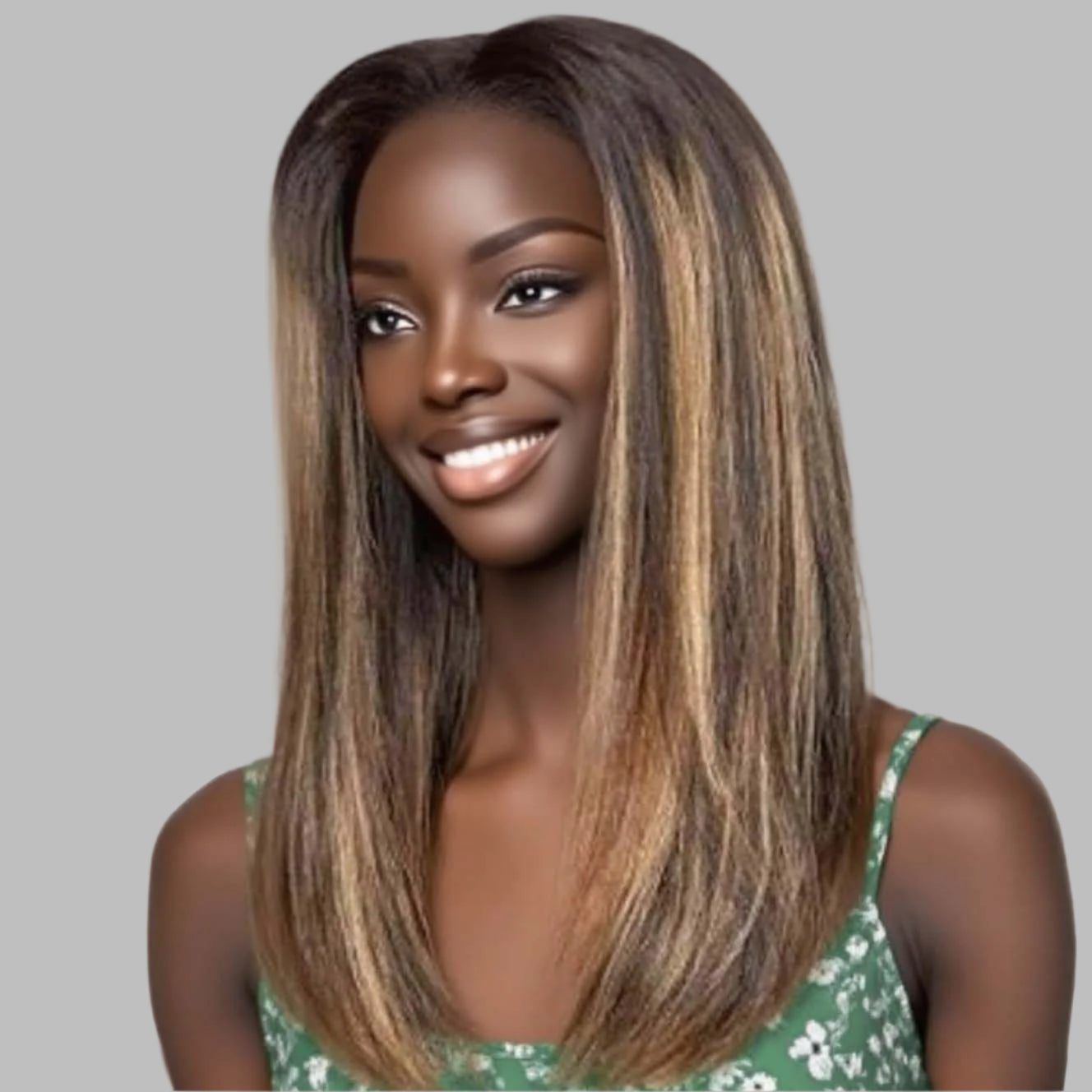 Varia Hair Brown/blonde Highlight Yaki Straight  Lace Wigs