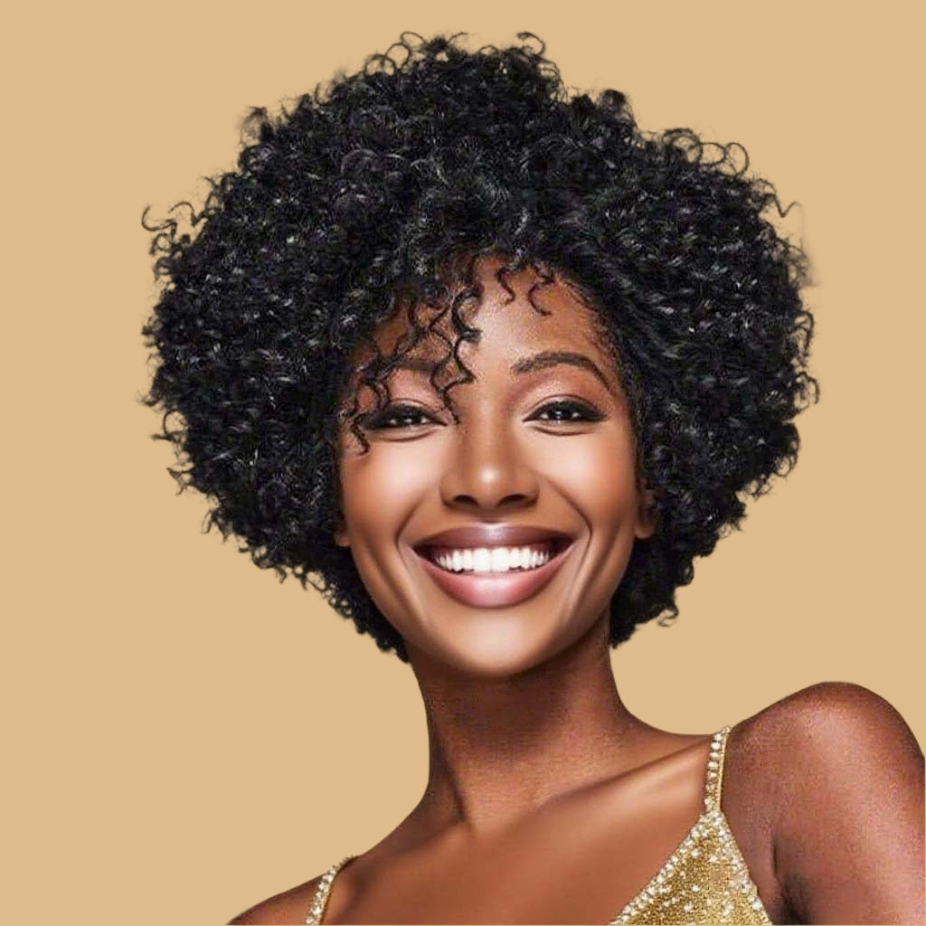 Varia Hair Glueless Human Hair Mini-Closure Lace Wigs Short Afro Curly Ready To Wear No Lace No Shedding Natural Look