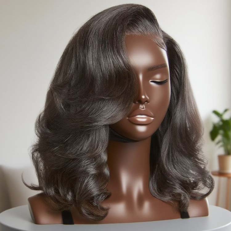 Varia Hair Honey Blonde Highlight /Natural Black Bouncy Body Wave Glueless 13x4 Frontal Lace Human Hair Wig