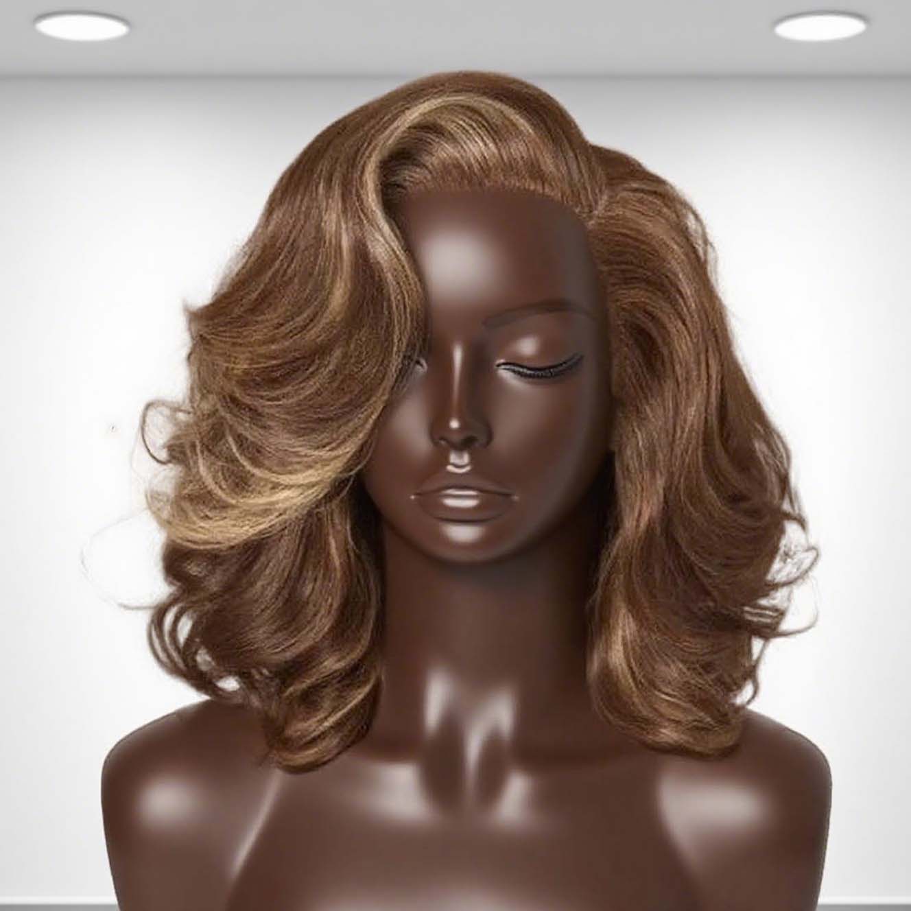 Varia Hair Honey Blonde Highlight /Natural Black Bouncy Body Wave Glueless 13x4 Frontal Lace Human Hair Wig