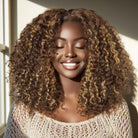  Ready to Go Glueless 5x5 HD Lace Wig Shoulder Length Bob Cut Soft Kinky Curly Highlight Honey Blonde Coloro