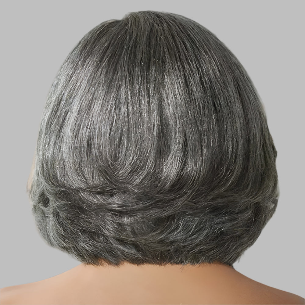 Varia Hair Side Part Layered Wavy Style Salt and Pepper Color Lace Wigs