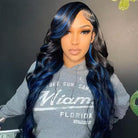 Variahair Highlights Blue With Black Malaysian Virgin Human Hair Lace Front Wigs Pre Plucked Hair Line1